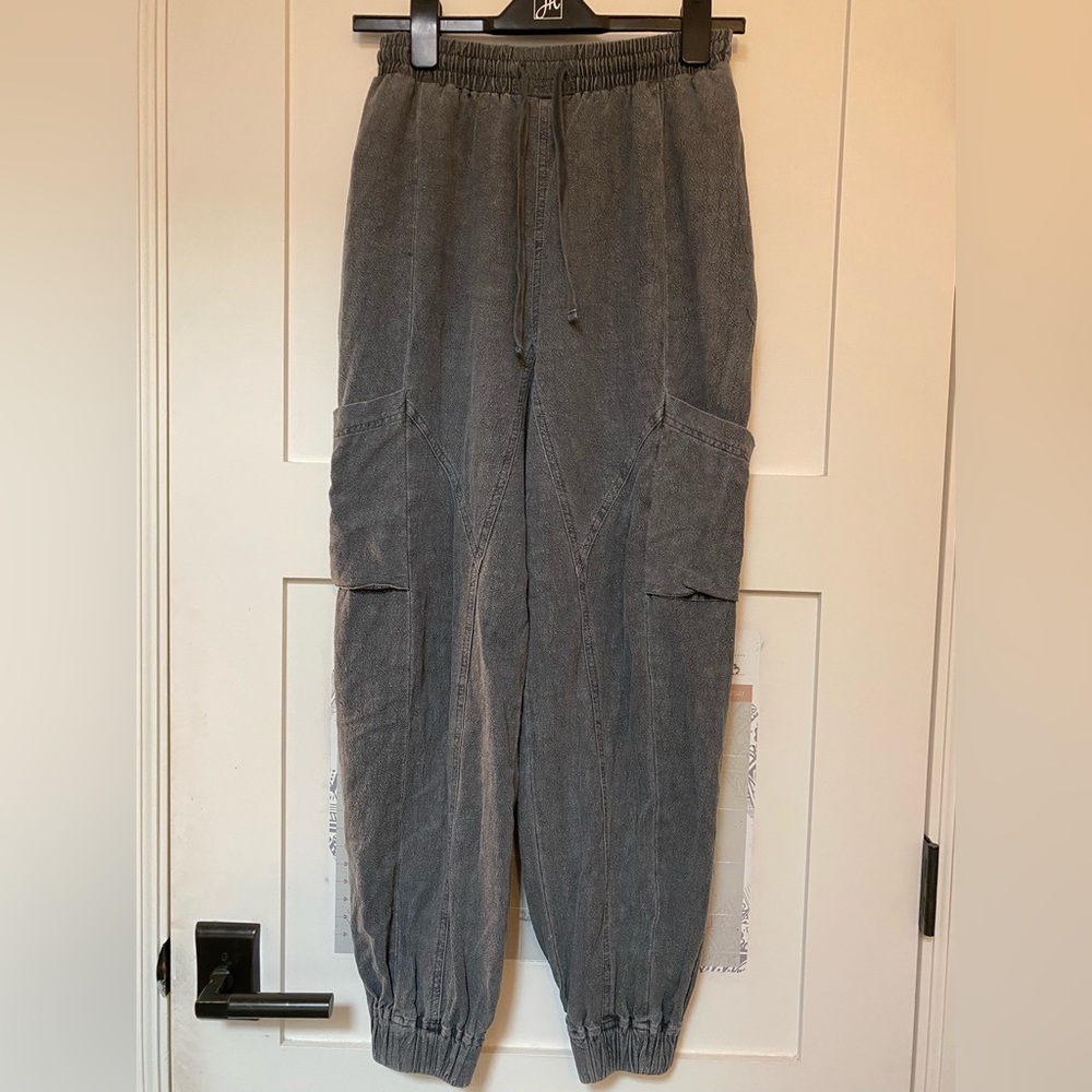 Grey toned cargo parachute pants